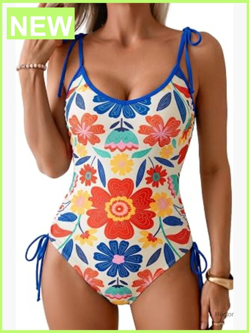 Women's High Cut Tummy Control One Piece Swimsuit, V-Neck Tie Side Knot Floral